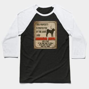 American akita Silhouette Vintage Humorous Guard Dog Warning Sign Baseball T-Shirt